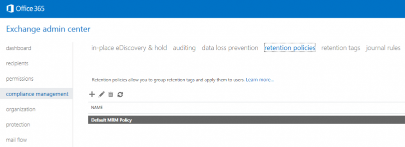 create Office 365 retention policy