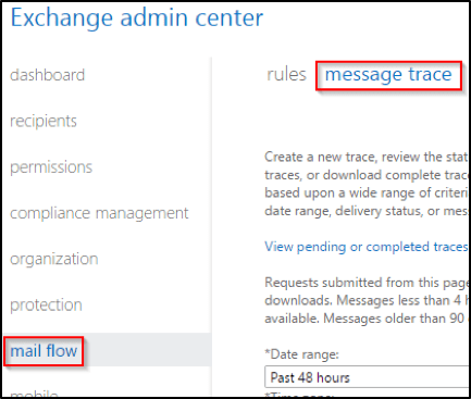 message trace exchange admin center