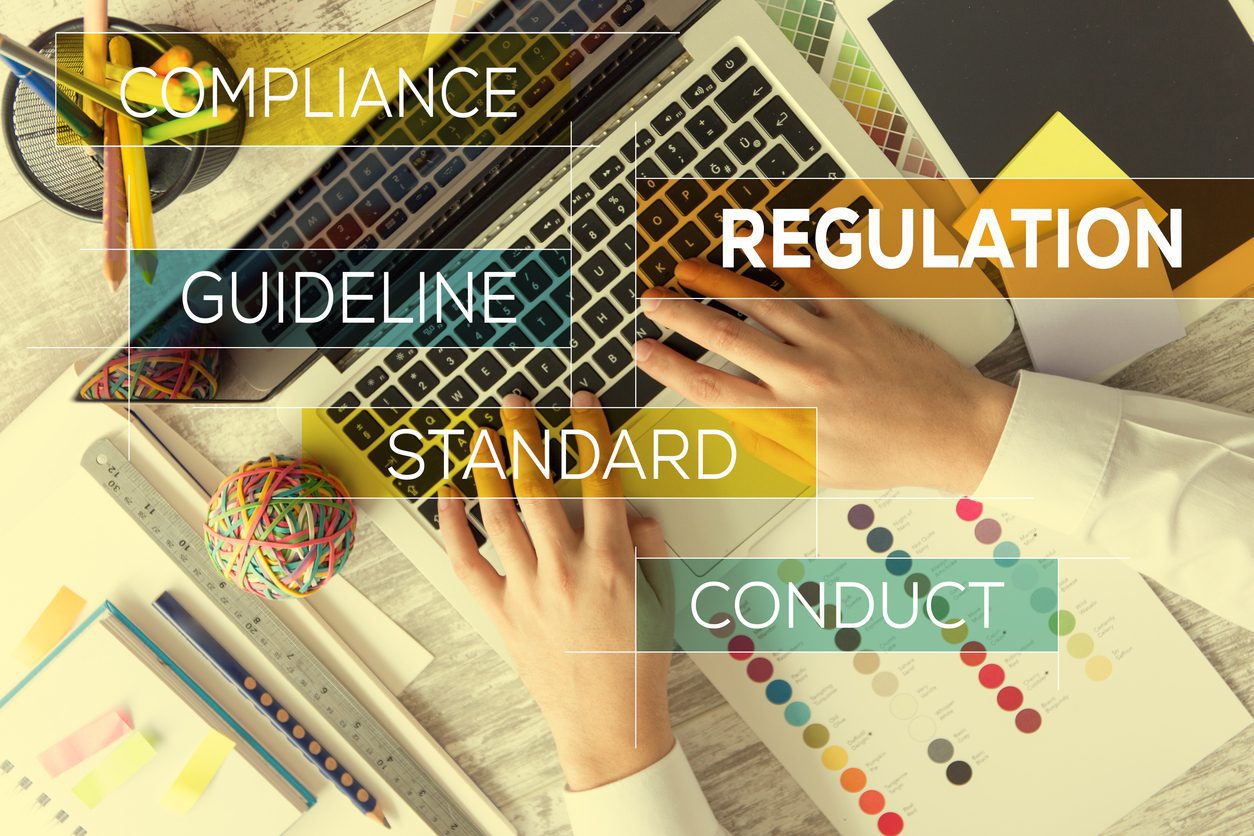 Blocks that define compliance: laws,regulations, conduct, guidelines