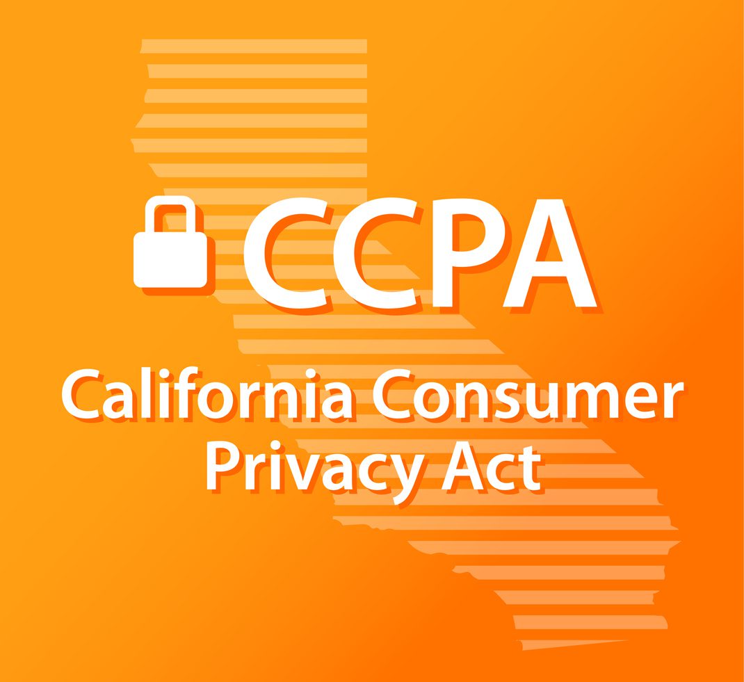 Gradient Orange and Gold CCPA text over state of California striped Outline