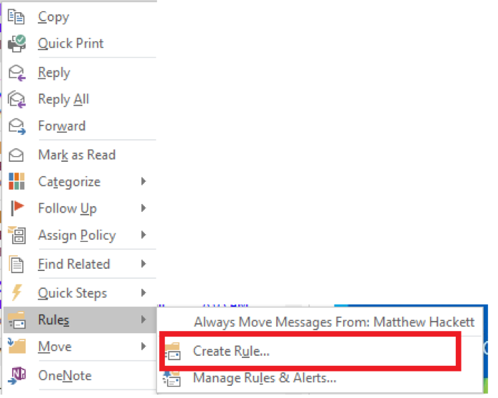 outlook create rules view
